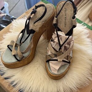 Colin Stuart Beige and Black Platform Heels
